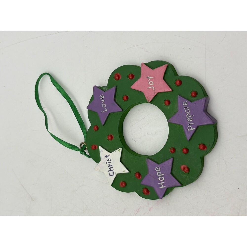 Wood Christmas Wreath Ornament Joy Love Hope Peace Christ Hand Painted